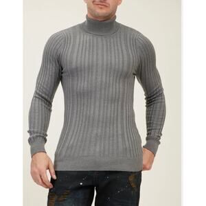 RNT23 gray turtle neck long sleeves ribbed fitted sweater size Small